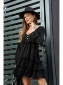 Loose-cut dress with ruffles, black 0544 - Online store - Boutique